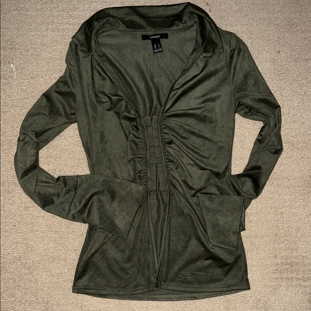 Dark Green Velvet Ruched Hook Top